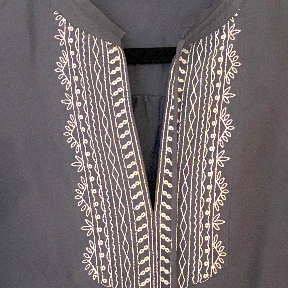 100% Washable Silk Grey blouse with embroidered detail